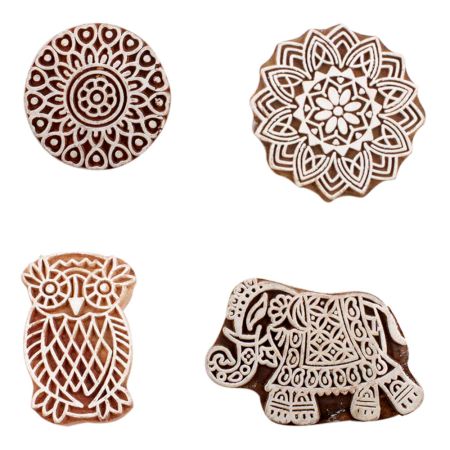 Set of 4 Piece New Mix Wooden Printing Block